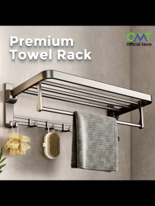 Premium 100% Aluminum Grey Towel Rack Wall Mounted Bathroom Storage Shelf Rust-Proof Toilet Rack No-Drill Organizer