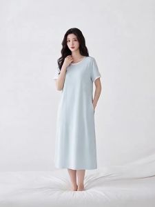 Baisina | Cooling and Outdoor Wearable Tencel Cotton Nightgown With Padded Bra Medium Length Dress