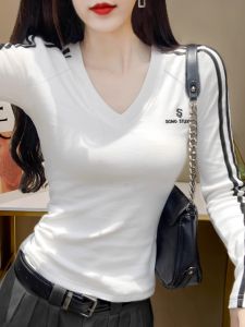 Áo Thun Tay Dài American Three Bars Dành Cho Nữ Đầu Thu Thiết Kế Gợi Cảm Ngắn Thời Trang Cotton Pha Lanh Mùa Thu