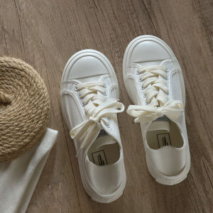 Womens Thick Bottom Canvas Sneakers Summer 2025 New Ulzzang Semi Slip-On Shoes Large Head Trendy Harajuku Flats