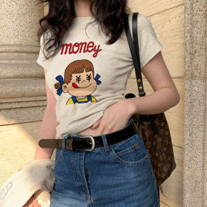 Slim Fit Short Sleeve T-Shirt Womens Summer Fashion Design Unique Stylish European Style Top 2025 New Ins Korean Version Cotton 100%