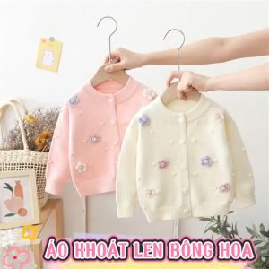 Áo khoác trẻ em Áo Choàng Cardigan len thêu hoa Hàn Quốc len dệt kim thiết kế chống nắng mưa nhẹ bé đi học đi chơi