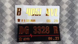 Plat Motor Custom Timbul Gold Floos