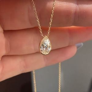 Huitan Trendy Teardrop Shaped Pendant Necklace for Women with Shiny CZ Versatile Design Daily Wear Accessories Statement Jewelry