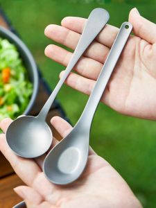 Pure Titanium Spoon For Home Meal Spoon Outdoor for Meal Soup Spoon Alloy Spoon Travel Portable Tableware Ingot Spoon