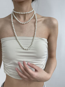 Elegant Simple White Pearl Necklace Extra Long Sweater Chain Versatile French Romantic Style Fashion Jewelry for Men And Women