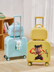 NaZha Childrens Luggage Cartoon Travel Suitcase Female Model Plane Seatable Carry-On Bag for Elementary School Students