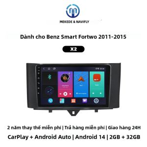 Đầu Radio Android 14 Cho Mercedes Benz Smart Fortwo 2 DIN Đầu Phát Đa Phương Tiện Dẫn Đường GPS Với Carplay Và Android Auto