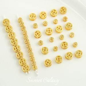 18K Gold Plated Ancient Copper Coin Spacer Beads DIY Materials Handmade Bracelet Necklace Jewelry Accessories Four-Way through Beads