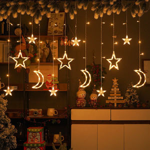 2024 Hari Raya Lights Icicle Light String Star Moon Light LED Curtain Light 8 modes Fairy Light Home Outdoor Hari Raya Decoration