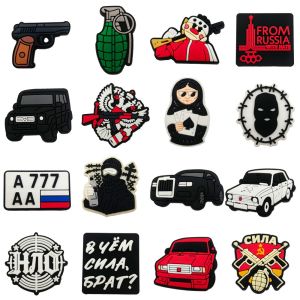 16pcs Russian Gopnik Series Shoe Charms Car Clog Sandal Shoes Accessorie Wristband Hole Slipper Decoration Buckle