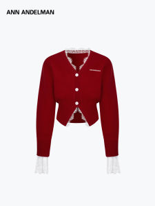 ANN ANDELMAN | Red New Year Series Lace Trim Knitted Cardigan