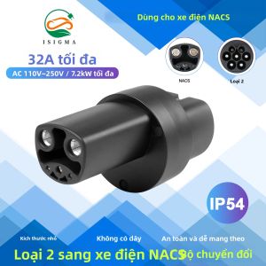 Bộ Chuyển Đổi Sạc Xe Điện ISIGMA 7KW 32A 1 Pha AC Loại 2 Sang Tesla NACS Tương Thích Với Bộ Sạc Xe Điện Loại 2 Dùng Được Cho Tesla Model Y