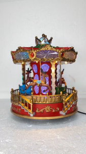 ONELINE #FC807 light-up musical Christmas carousel music box with rotating reindeer Christmas Gift Decoration