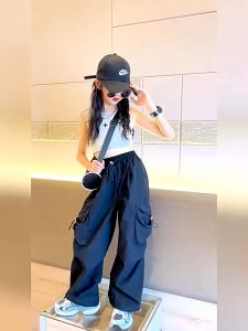 Cargo Pants For Kids Girl 4 Multi-pockets Anti-mosquito Jogging Pants for Kids Girl Baggy Pants 6-16 Years Old Elasticated High Waist New Pants Casual Cargo Baggy Pants