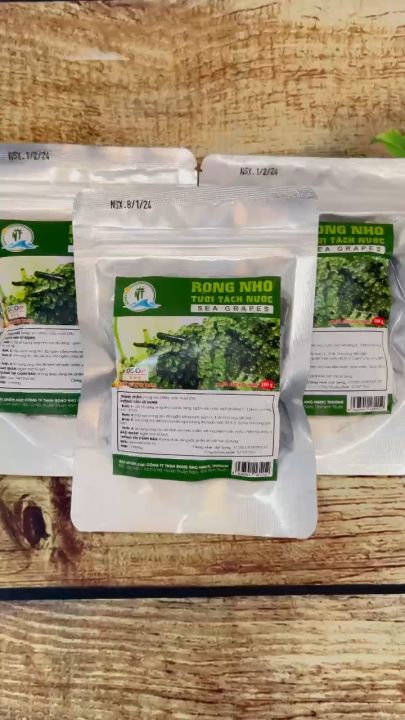 RONG NHO Tách Nước gói 100G (Nở được 300G Rong Nho Tươi) | Nhai Giòn bụp đã miệng