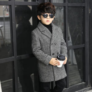 Boys Woolen Jacket 2023 Spring and Autumn Thickened Middle and Big Children Western Style Trench coat Childrens Clothing Childrens Woolen Coat Cotton Added