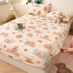 Capybara Bedsheet Washed Cotton Fitted Bedsheet Single/Queen/King Labubu Cartoon Fittedsheet with Garterized