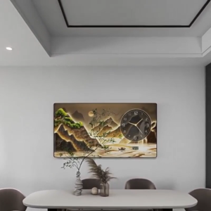Modern light luxury mountain and water landscape living room decorative painting with digital clock wall clock grand bedroom headboard mural