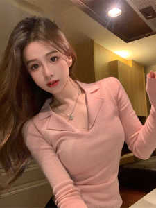 เสื้อสเวตเตอร์ถักคอโปโลสำหรับผู้หญิง ทรงสลิมฟิต แขนยาว ปกติ ฤดูใบไม้ผลิและฤดูใบไม้ร่วง เสื้อชั้นในบาง สไตล์เกาหลี