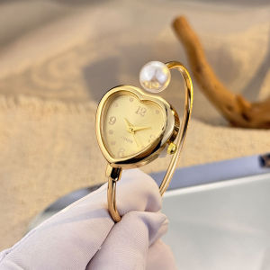New Bracelet-style Open Design Pearl Love Quartz Watch Delicate Heart Shape Portable Womens Watch New style