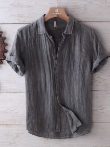 Summer New 2025 Casual Linen Shirt Loose Fit Short Sleeve Turn-down Collar Mens Cotton Linen Versatile Loose Style Shirt