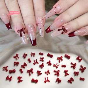 ชุดอุปกรณ์ตกแต่งเล็บ 100 ชิ้น ลายโบว์สีแดง 3 มิติ สไตล์น่ารัก ทำจากเรซิ่น สำหรับตกแต่งเล็บ 10 ชิ้นต่อชุด