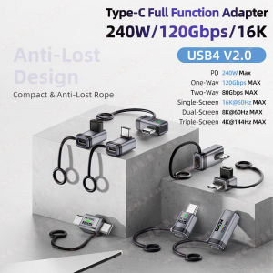 PD240W USB C to C Adapter with Lanyard 80Gbps 90 Degree Converter 16K Video USB4 Adapter for MacBook iPhone 16 Pro Tablet Laptop