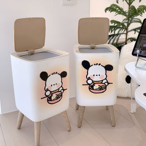 Pachat Dog Square Trash Can with Lid High Foot Kitchen Garbage Basket Elastic Lid Waste Paper Basket Creative Home Use