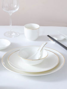 High-End Hotel Hot Pot Restaurant Banquet Guest House Ceramic Chinese Style Tableware Suit Plate and Bowl Bone Dish Spoon Chopsticks Customization