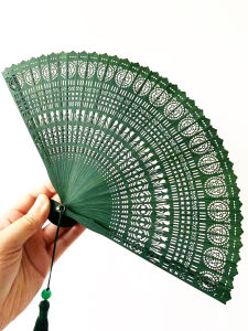 พัดกระดาษใบเลื่อมทำจากไม้ไผ่เต็มใบสำหรับเต้นรำสไตล์ย้อนยุคสีดำ ขนาดเล็ก สำหรับทั้งชายและหญิง สำหรับฤดูร้อน