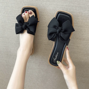 Thick Heel Sandals Slippers Womens Outdoor Cute Fairy Style Flat Heels Spring Summer New Arrival JIFANPAUL Pure Color Butterfly Knot