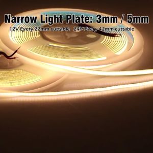 3mm/5mm ultra-thin ultra-narrow COB LED Strip DC12V/24V light strip 400leds/m flexible brightness led strip 3000K/4000K/6000K soft light 5m/roll