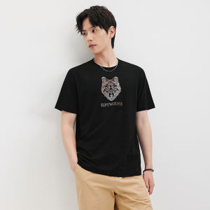 เสื้อยืดแขนสั้นผู้ชายลายเสือ ทรงหลวม ระบายอากาศได้ดี แฟชั่นฤดูร้อน เสื้อผ้าลำลอง คอตตอนผสม PU สำหรับเยาวชน