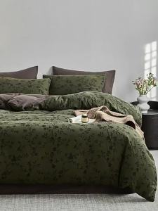 Bộ Đồ Chăn Ga Gối Bông Cotton Phong Cách Retro Xanh Sang Trọng
