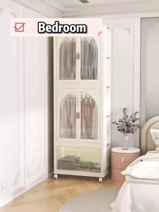 THE L60/70cm Double Open Doors Wardrobe Multipurpose Folding Stackable Storage Cabinet With Pulley