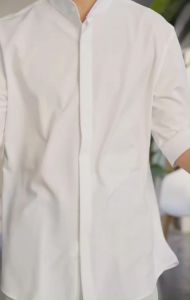 Mens Premium Ice Touch Polyester Shirt Modern Chinese Collar Design Short Sleeve Baju Warna Minimalis Tampak Mewah