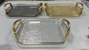 Acrylic Serving Tray with Gold Metal Handles Non Slip Clear Vanity Makeup Tray