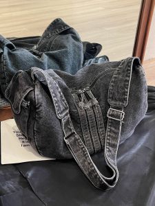 กระเป๋าสะพายข้างผ้าเดนิมสำหรับผู้หญิงในช่วงฤดูหนาวปี 2024 กระเป๋าสะพายข้างแบบสะพายข้างแบบลำลองสำหรับเดินทางไปโรงเรียน กระเป๋าสะพายข้างแบบมีสไตล์หลากหลาย