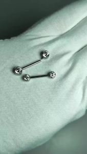 G23 Titanium Double Round Zirconia Nipple Ring 14G Internal Threaded Clear CZ Nipple Barbell Ring Nipple Stud 14G Bodyjewelry