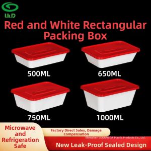 ZHENTAIYUAN | Rectangular Red and White Eco-friendly Disposable Lunch Box Black Base with Transparent Lid Extra Thick
