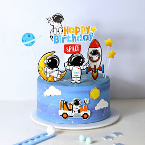 Childrens Day New Arrival Astronaut Cake Ornaments Space Boy Aerospace Rocket Birthday Decorative Card