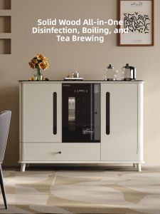 Cream Style Wall-Mounted Real Wood Tea and Beverage Cabinet