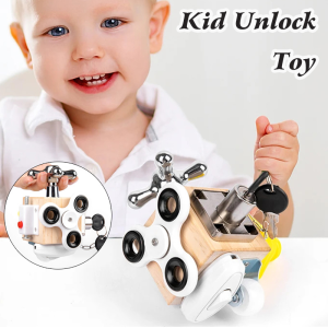 Kid Busy Block Montessori Unlock Toy Funny Cube Wooden Toy Unlock Toy Preschool Logical Training Educational Games Gift
