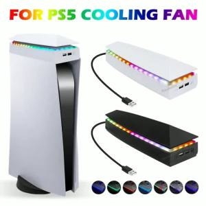 Upper Cooling Fan Base Game Cooler Stand Bracket with Dust Cover with RGB Atmosphere Colorful Lighting LED for PS5 Console