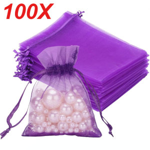 100PCS Organza Bags Dark Purple Mesh Jewelry Bags Drawstring Small Drawstring Favor Pouches Christmas Candy Wedding Birthday