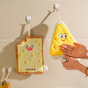 Miumiu Absorbent Cartoon Hand Towel with Hanging Loop Soft Hand Drying Towel for Kitchen Bathroom Home Decor