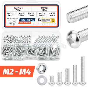 M2 M3 M4 Screws Bolts and Nuts Assortment Kit Metric Machine Screws & Flat Washers Phillips Pan Head Sets for 3D Printer DIY