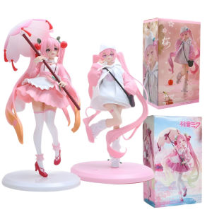 Bandai | Anime Figure Hatsune Miku Kawaii Girl Sakura Umbrella Little Red Riding Hood Style Model PVC Toys Desktop Ornament Xmas Gifts
