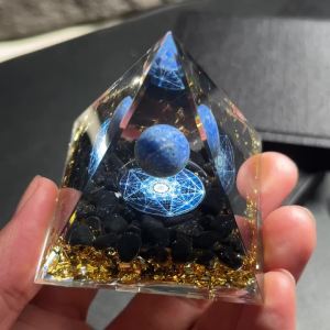 1PC Natural Lapis Lazuli And Obsidian Crafted Orgone Pyramid Decorative Ornament Healing Crystal Energy Home Decor